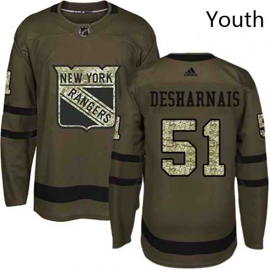 Youth Adidas New York Rangers 51 David Desharnais Premier Green Salute to Service NHL Jersey